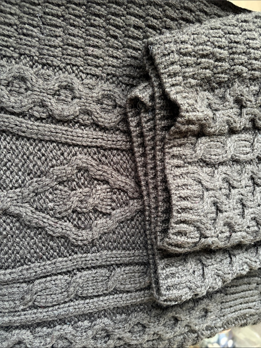 Irish Wool Cable Knit Black Cardigan Sweater - Picture 7 of 8